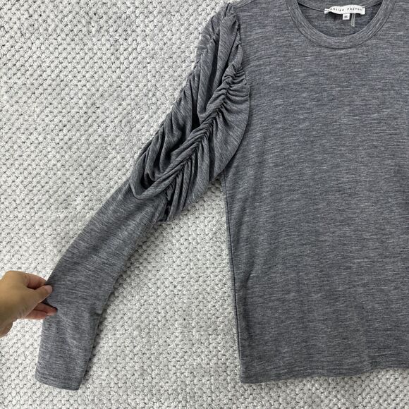 English Factory Top Women XS Heather Gray Puff Long Sleeves Crew Neck Stretchy - Picture 3 of 7